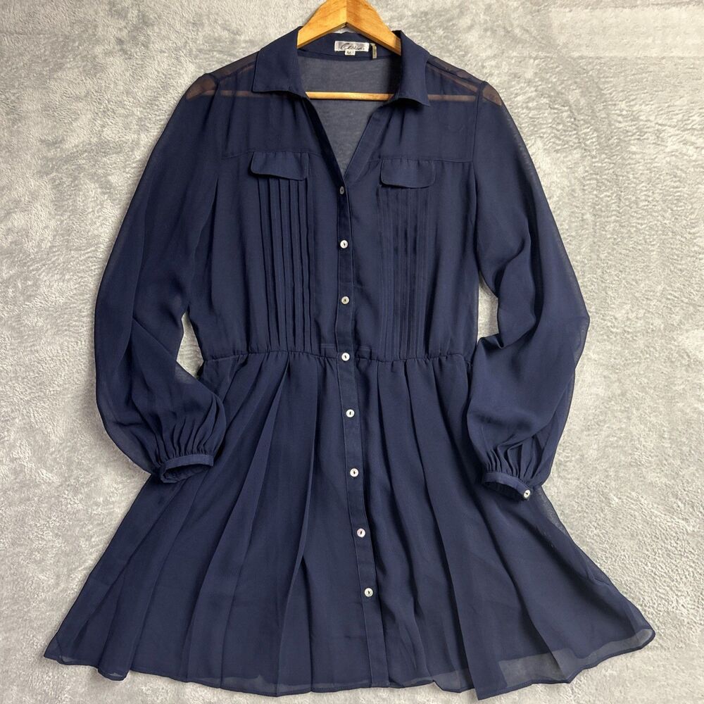 Cecico Boho Sheer Tunic Top M Blue Feminine Peasant Hippie Y2K Flowy Cover up